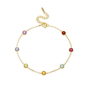 Bracelet arc-en-ciel avec sept pierres fines colorées sur chaîne dorée en argent 925