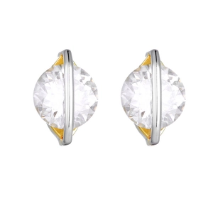 Élégantes boucles d'oreilles S925 bicolores argent et or avec pierres de moissanite