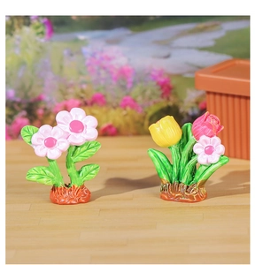 Miniature artificial flowers in resin pots for desktop decor and car dashboard