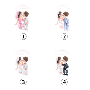 Creative PVC couple figurines under a white umbrella for wedding tabletop decoration