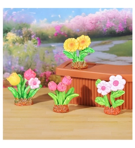Miniature artificial potted plants with sunflowers and tulips for dollhouse decor