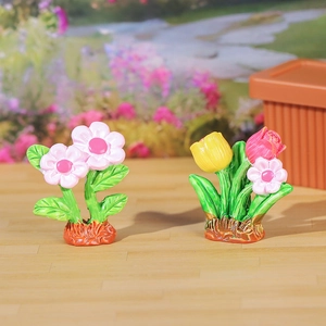 Miniature artificial daisy and tulip resin flower ornaments for car and desk decor