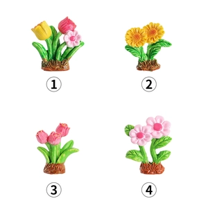 Miniature artificial plants set featuring colorful tulip, sunflower, and cherry blossoms