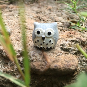 Miniature grey resin owl figurine for DIY fairy garden moss micro landscape decor