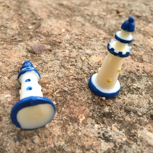 Miniature Mediterranean style resin lighthouse figurines in blue and white for micro landscape