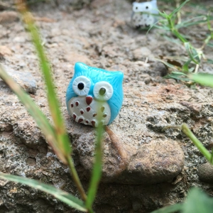Miniature blue owl resin figurine for DIY moss landscape and garden decoration