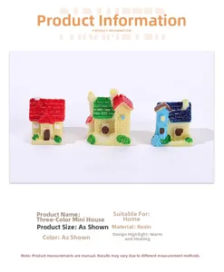 Detailed parameter chart for resin miniature colorful cottages used in succulent landscaping