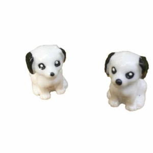 Cute miniature resin puppy ornaments in black and white cow pattern for desk or bonsai decor