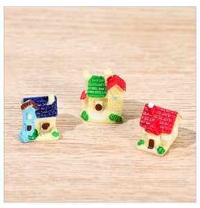 Detailed set of three miniature European cottages for micro landscape and succulent decor