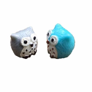Miniature owl figurines in grey and blue for DIY micro landscape garden decoration