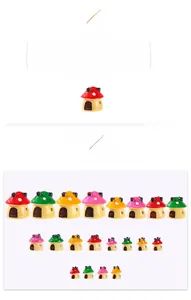 Detailed set of colorful resin mushroom houses in various sizes for moss micro landscape