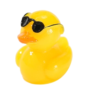 Mini figurine canard jaune en résine avec lunettes noires pour décoration de bureau