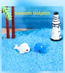 Figuras en miniatura de delfines de resina azul y blanca para micro paisaje de playa