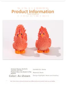 Close-up detail of realistic resin rooster and hen figurines with detailed texture