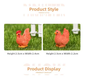 Detailed resin miniature rooster and hen figurines with fence in 2.5cm size