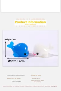 Detalles de figurita de delfín de resina en azul y blanco con medidas de 1 cm x 2 cm