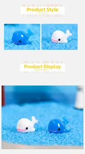 Vista de figuras de ballena en resina azul y blanca para decoración de micro paisajes
