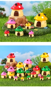 Miniature colorful mushroom house ornaments for terrarium and fairy garden decor