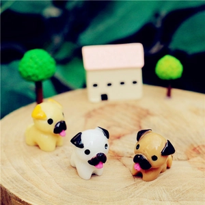 Miniature Pug Dog Figurines Micro Landscape Decor Cute Resin Animal Statues For Fairy Garden Succulent Pot Desk Ornament