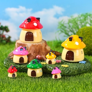 Miniature colorful resin mushroom house figurines for fairy garden moss micro landscape