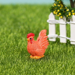 Miniature resin rooster figurine in vibrant orange for micro landscape garden decor