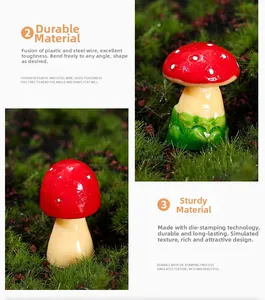Macro view of artificial mushrooms with flexible steel wire stems for bonsai decor
