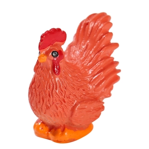 Miniature red rooster resin figurine with detailed feather texture for micro landscape