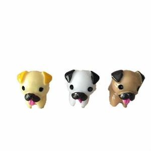 Three cute resin pug figurines in beige white and brown for bonsai micro landscape decor
