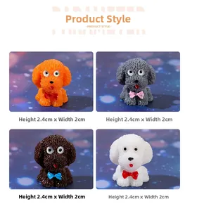 Detailed grid of four colored miniature resin teddy dogs with bow ties for DIY landscape