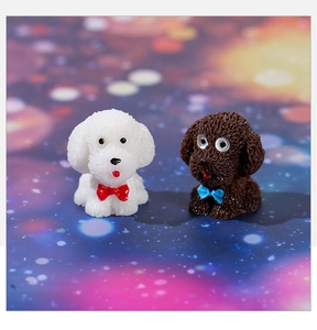 Miniature resin teddy dog figurines with detailed fur texture for DIY moss landscapes