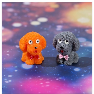 Miniature resin puppy figurines with bows for DIY micro landscape fairy garden decoration