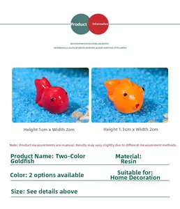 Detailed size view of red and orange resin goldfish figurines for micro landscape decor
