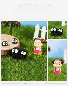 Detail of resin soot sprites and Mei character miniature figures for terrarium decoration