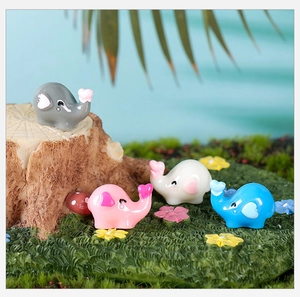 Miniature resin elephant figurines in four colors for bonsai and fairy garden decor