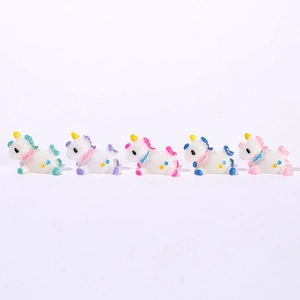 Set of five colorful resin mini unicorn figurines for micro landscape decoration