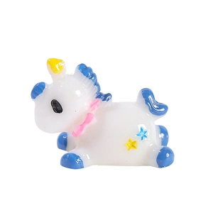 Miniature resin unicorn figurine with blue mane and stars for terrarium landscape