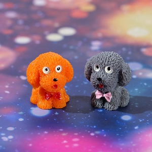 Miniature resin teddy dog figurines for moss micro landscapes in orange and grey