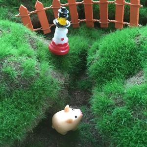 Mini figurines de cochon rose et phare rouge pour décoration de micro paysage de jardin