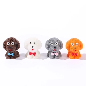 Set of four miniature teddy dog resin figurines in brown, white, gray, and orange colors
