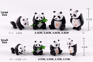 Size comparison for 8 cute panda figurines showing large and small resin garden ornaments
