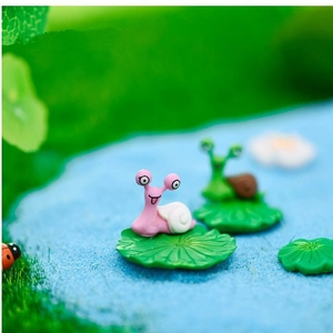 Cute PVC snail miniatures on lotus leaf bases for succulent garden landscaping