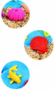 Makro-Details von Mini-Resin-Meeresornamenten mit bunten Meeresbewohner-Texturen