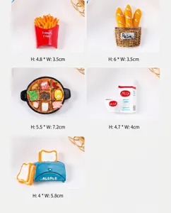 Macro detail of resin food miniatures with dimensions for DIY accessories and magnets