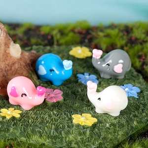 Miniature resin elephant figurines in four colors for bonsai and fairy garden decor