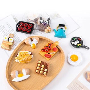 Mini Simulación Alimentos Resina Flatback Charms Para Manualidades DIY Baguette Tomate Pan Tostadora Sartén Miniatura Cocina Decoración Charms
