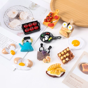 3D miniature resin food fridge magnets set featuring realistic bread and pan designs