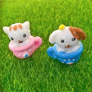Cute Resin Cartoon Teacup Cat And Dog Figurines Desktop Ornament For Home Office Decor Micro Landscape Miniature Animals