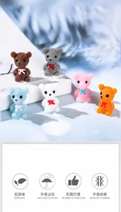 Miniature resin bears in six colors for DIY micro-landscapes and bonsai decor