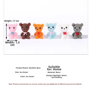 Miniature resin bear figures in six colors with knitted texture for DIY terrarium decor