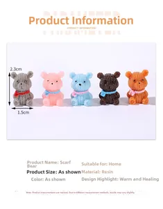 Detailed view showing five colorful resin bears with scarf texture for garden decor